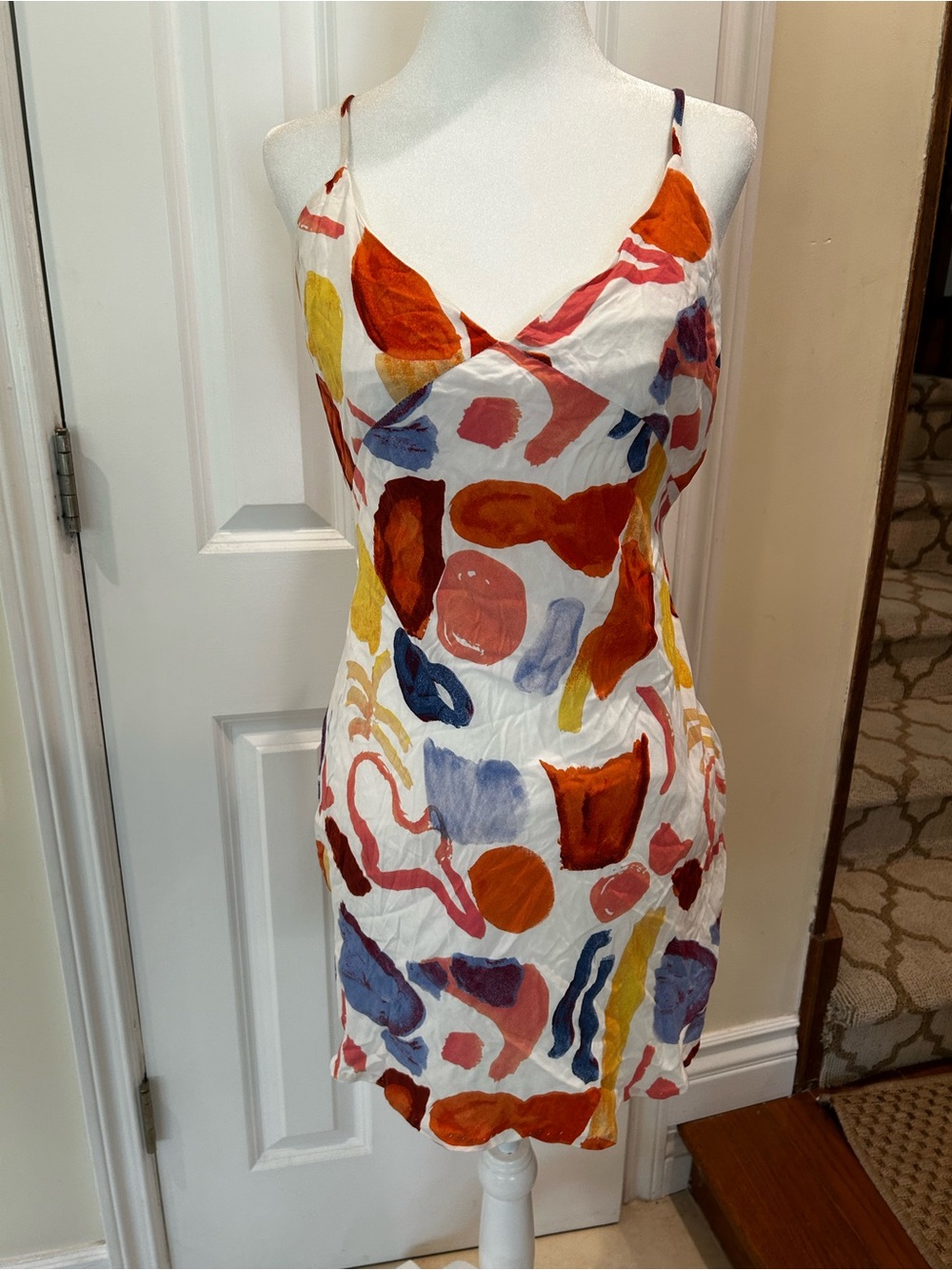 Hello Molly Abstract Print Colorful Mini Spaghetti‑Strap Slip Dress size 4 - Picture 2 of 6